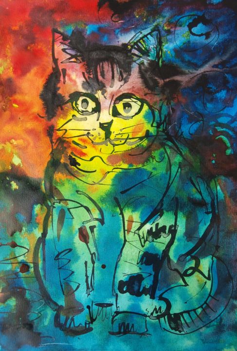 Pintura titulada "CAT NAVY" por Anna  Bardzka, Obra de arte original, Oleo