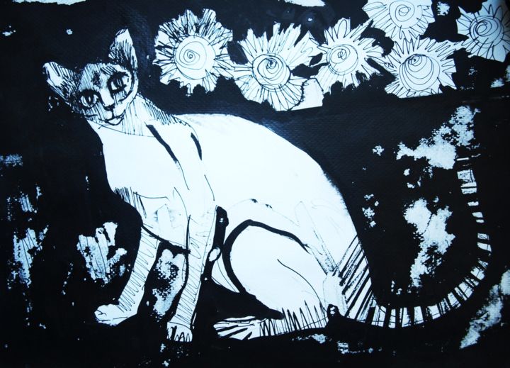 Рисунок под названием "CAT VI" - Anna  Bardzka, Подлинное произведение искусства, Чернила