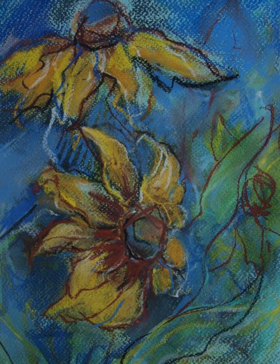 Malarstwo zatytułowany „FLOWERS FROM MY  GA…” autorstwa Anna  Bardzka, Oryginalna praca, Pastel