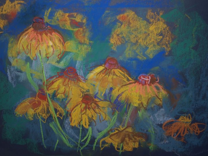 Painting titled "rudbekia.jpg" by Anna  Bardzka, Original Artwork, Pastel