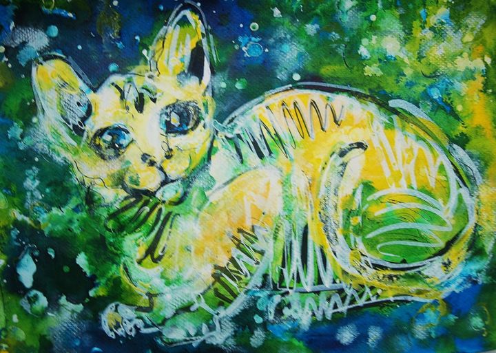 Painting titled "KOKOS CAT" by Anna  Bardzka, Original Artwork, Ink