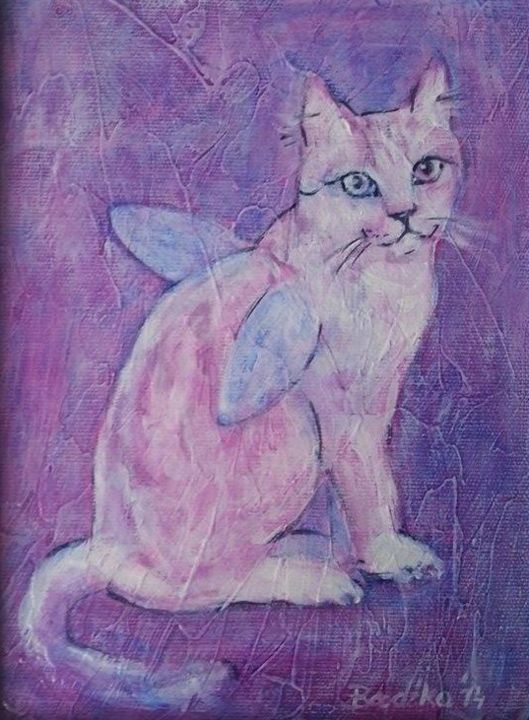 Painting titled "CAT ANGEL II" by Anna  Bardzka, Original Artwork, Acrylic