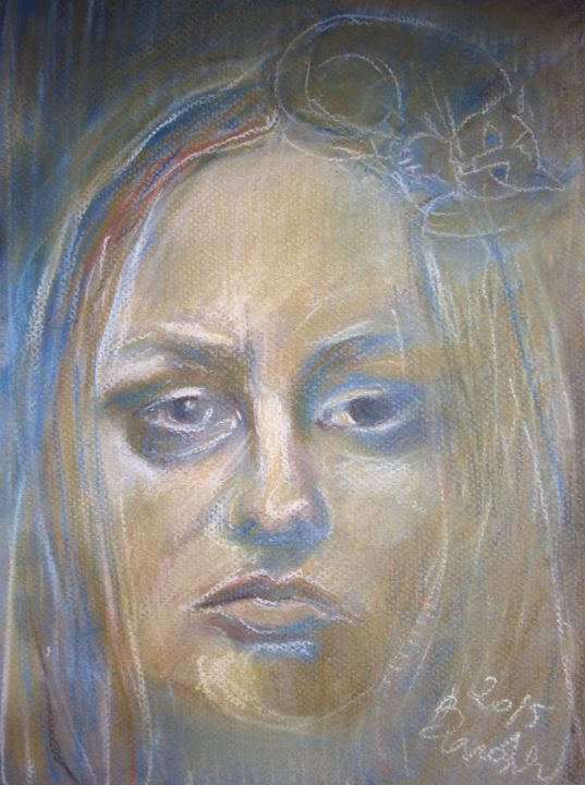 Painting titled "ANIA Z KOTEM  NA…" by Anna  Bardzka, Original Artwork, Pastel