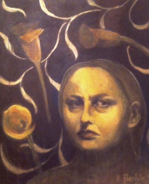 Painting titled "Autoportret z kalla…" by Anna  Bardzka, Original Artwork
