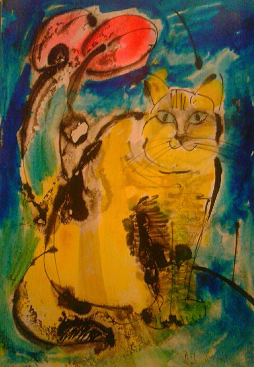 Malarstwo zatytułowany „Cat” autorstwa Anna  Bardzka, Oryginalna praca, Atrament