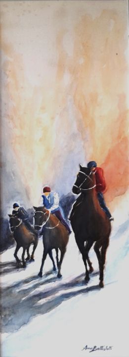 Painting titled "Escursione a cavallo" by Anna Battistotti, Original Artwork, Acrylic