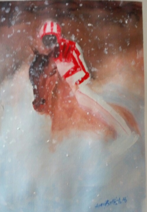 Pittura intitolato "Fantino a cavallo" da Anna Battistotti, Opera d'arte originale, Acrilico