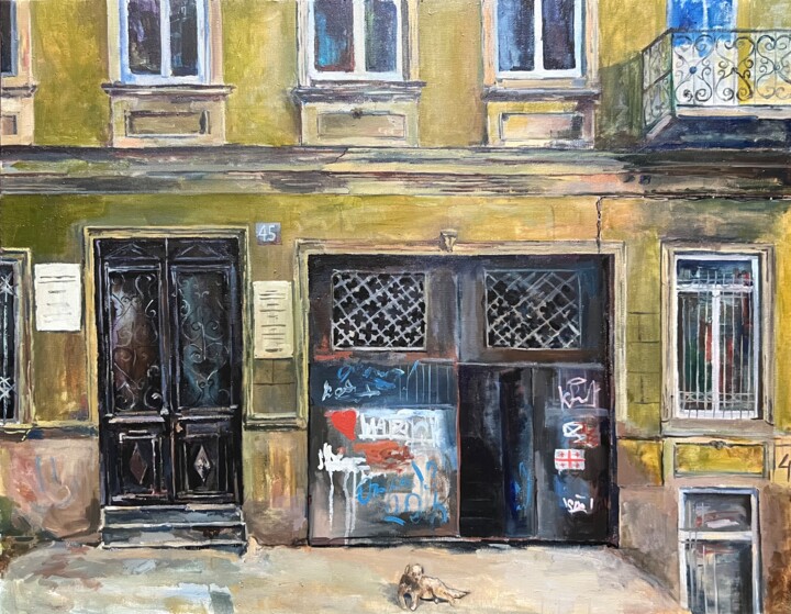 Painting titled "Tbilisi streets" by Anna Belov, Original Artwork, Oil Mounted on Wood Panel