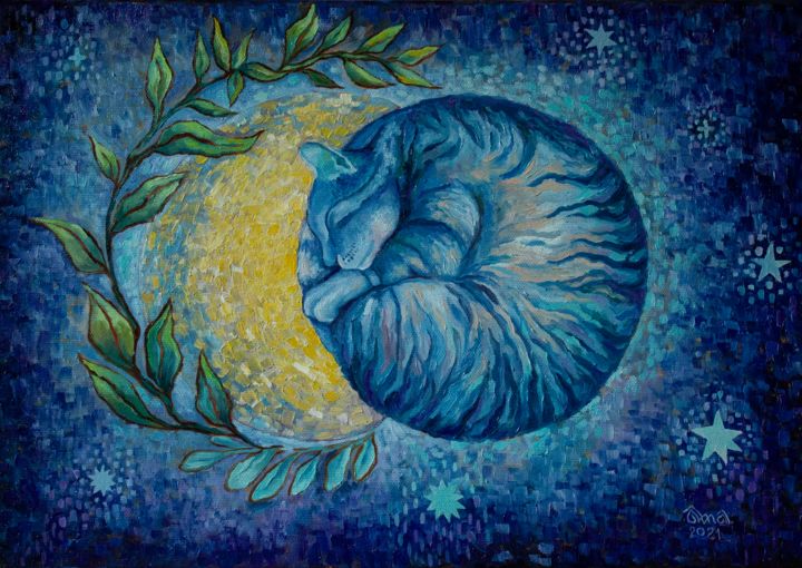 Schilderij getiteld "Ночь растущей луны" door Anna Berezina, Origineel Kunstwerk, Olie