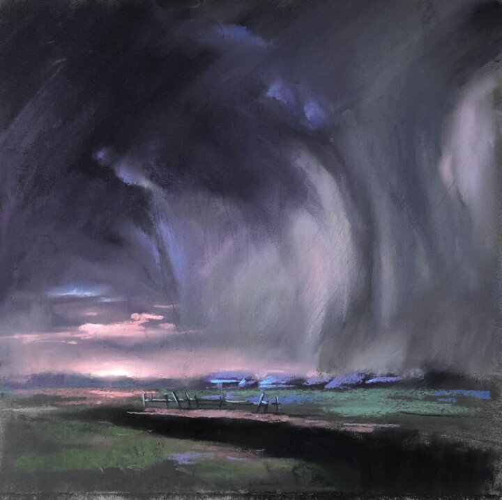 Disegno intitolato "thunderstorm villag…" da Anna Bogushevskaya, Opera d'arte originale, Pastello