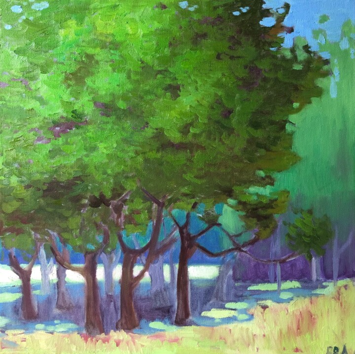 Painting titled "green foliage" by Anna Bogushevskaya, Original Artwork, Oil Mounted on Wood Stretcher frame