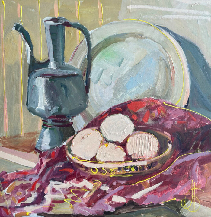 Картина под названием "Pastic fruits" - Anna Bondar, Подлинное произведение искусства, Масло Установлен на Деревянная панель
