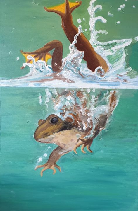 Painting titled "Frog" by Anna Branz, Original Artwork, Oil