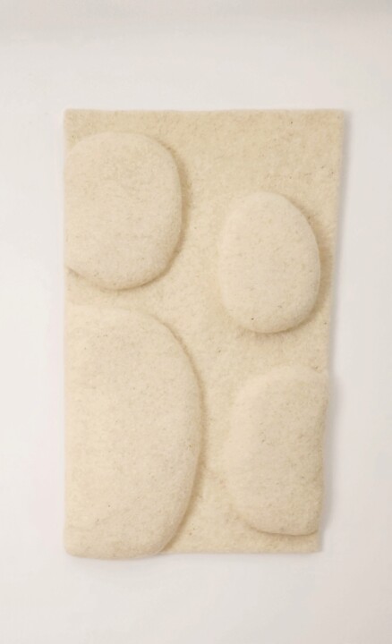 Textile Art titled "Tender Stones.2" by Anna Carmona, Original Artwork, Textile fiber Mounted on Wood Panel