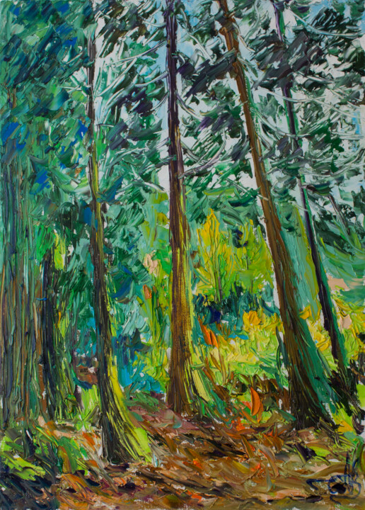 Painting titled "in the forest on ma…" by Anna Churyukina, Original Artwork, Oil