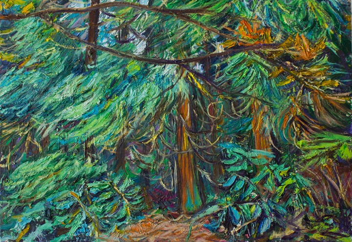 Schilderij getiteld "forest on san miguel" door Anna Churyukina, Origineel Kunstwerk, Olie