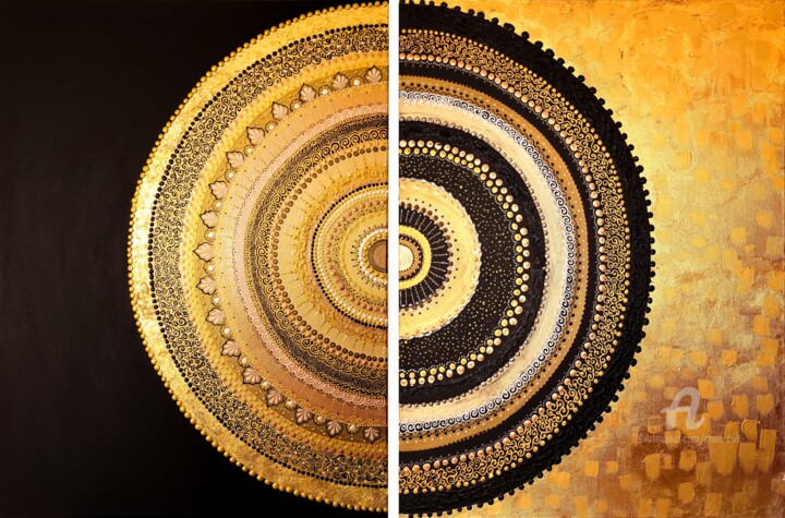 Painting titled "Diptych Golden Harm…" by Anna Colt, Original Artwork, Acrylic