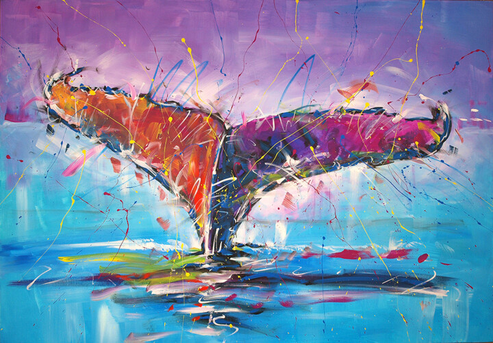 Картина под названием "Queue de baleine" - Anna Corta, Подлинное произведение искусства, Акрил Установлен на Деревянная рама…
