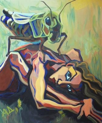 Картина под названием "With Grasshopper" - Anna Demovidova, Подлинное произведение искусства, Масло