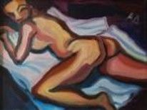 Картина под названием "Nude Back on White" - Anna Demovidova, Подлинное произведение искусства, Масло