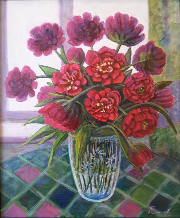 Painting titled "Bouquet of tulips" by Anna Fainitskii, Original Artwork, Oil