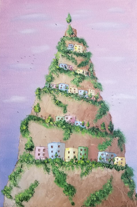 Картина под названием "Happy town" - Anna Firefly, Подлинное произведение искусства, Масло