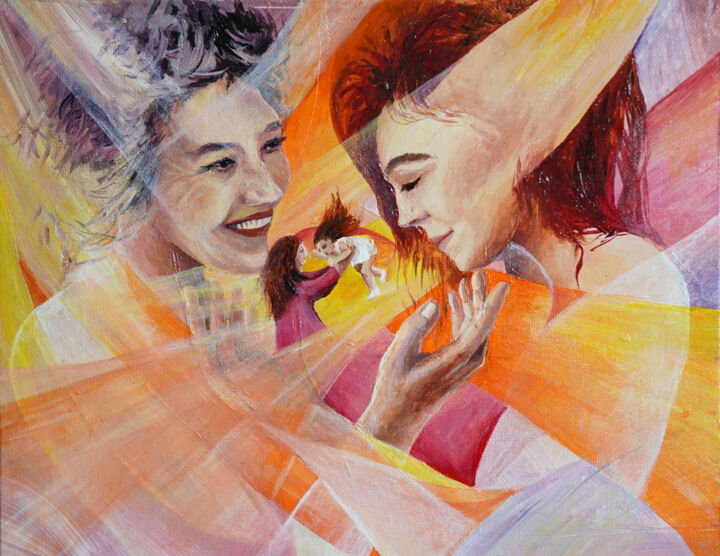 Malerei mit dem Titel "Mutter und Tochter" von Anna Gold, Original-Kunstwerk, Acryl Auf Karton montiert