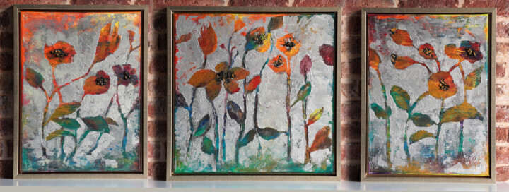 Malerei mit dem Titel "Regenbogen Blumen" von Anna Gold, Original-Kunstwerk, Acryl Auf Keilrahmen aus Holz montiert