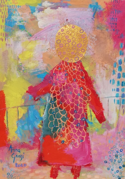 Pintura titulada "Jeune fille au balc…" por Anna Grazi, Obra de arte original, Acrílico