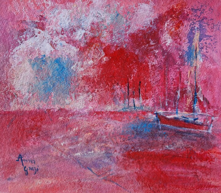 Peinture intitulée "Matin rouge" par Anna Grazi, Œuvre d'art originale, Acrylique