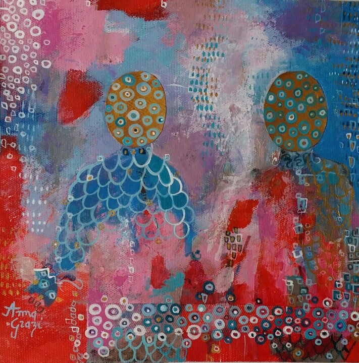 Painting titled "Retrouvailles d'avr…" by Anna Grazi, Original Artwork, Acrylic