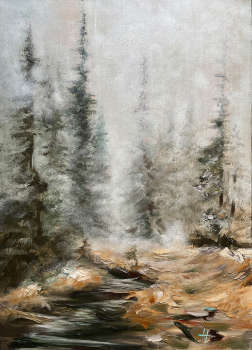 Peinture intitulée "IN FOREST" par Anna Gurechkina, Œuvre d'art originale, Huile Monté sur Châssis en bois