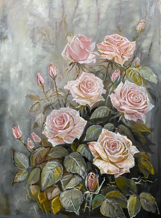 Malerei mit dem Titel "Róże | Roses" von Anna Irena Grabowska, Original-Kunstwerk, Öl