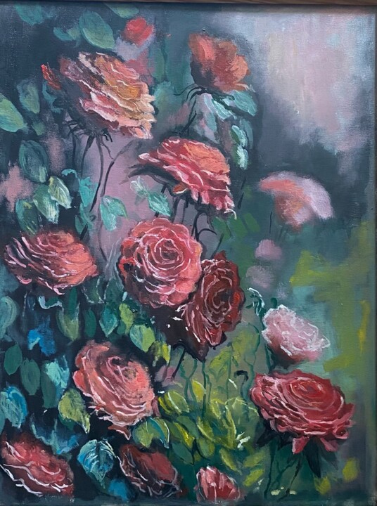 Painting titled "Roses" by Anna Irena Grabowska, Original Artwork, Oil