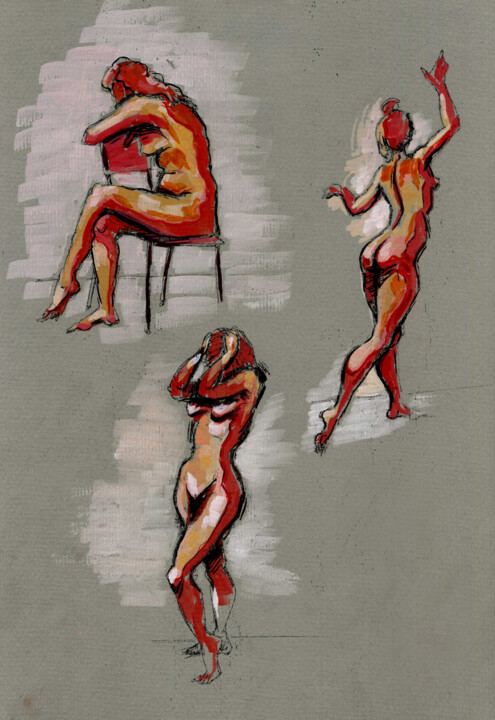 제목이 "Figures"인 미술작품 Anna Ivanova로, 원작, 구아슈