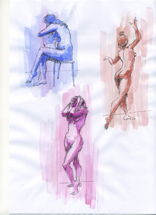 Dessin intitulée "Figures in colour" par Anna Ivanova, Œuvre d'art originale, Aquarelle