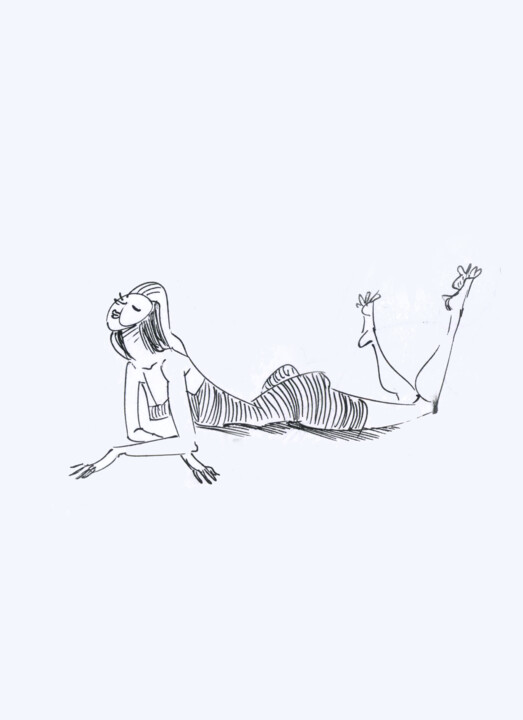 Dessin intitulée "girl on a beach" par Anna Ivanova, Œuvre d'art originale, Stylo gel