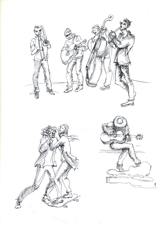Disegno intitolato "People in action" da Anna Ivanova, Opera d'arte originale, Penna gel