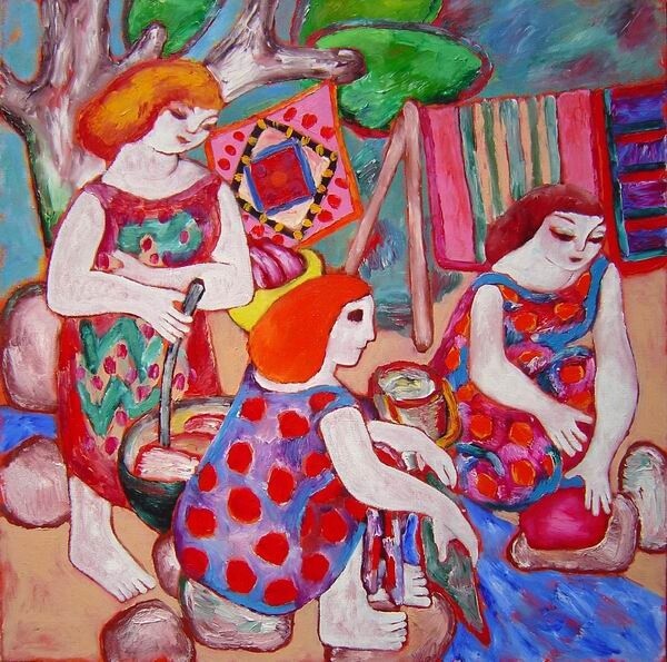 Painting titled "Three girls at the…" by Anna Ivanova, Original Artwork