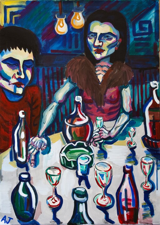 Painting titled "Late nights" by Anna Jennifer, Original Artwork, Acrylic Mounted on Wood Stretcher frame