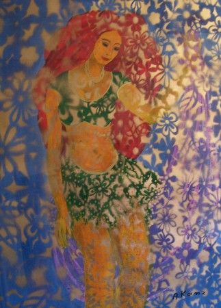 Malerei mit dem Titel "Frau in Gold" von Anna Kanz, Original-Kunstwerk