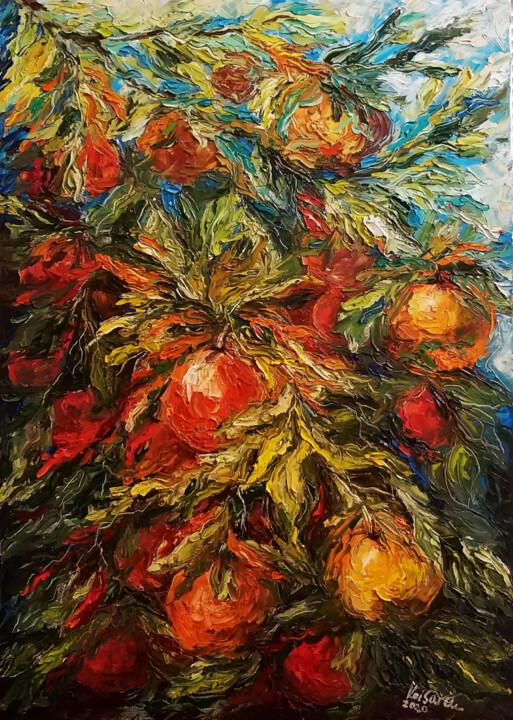 Painting titled "Orange Joy" by Anna Keisar, Original Artwork, Oil