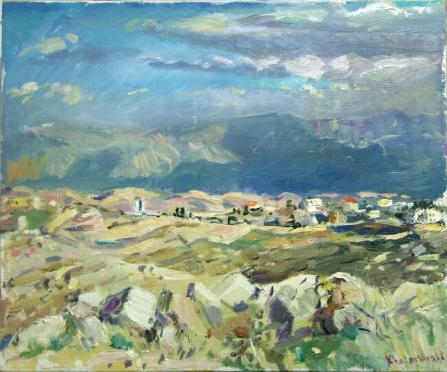 Painting titled "View from Tekoa" by Anna Khodorkovski, Original Artwork, Oil
