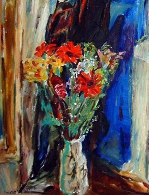 Painting titled "Flowers" by Anna Khodorkovski, Original Artwork, Oil