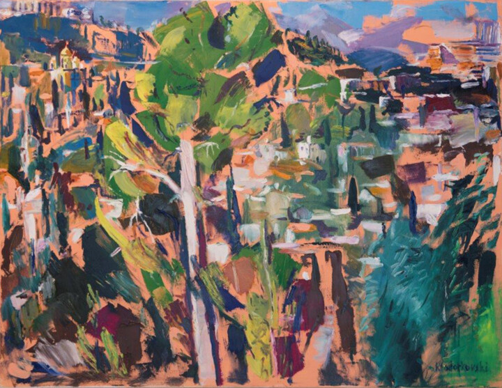 Malerei mit dem Titel "Sundown in Tekoa" von Anna Khodorkovski, Original-Kunstwerk, Öl