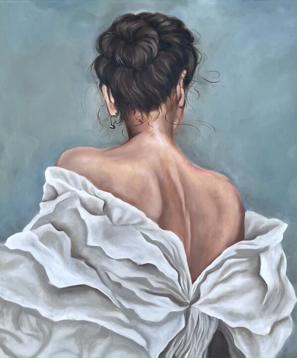 Painting titled "expectation" by Anna Klimova, Original Artwork, Oil Mounted on Wood Stretcher frame
