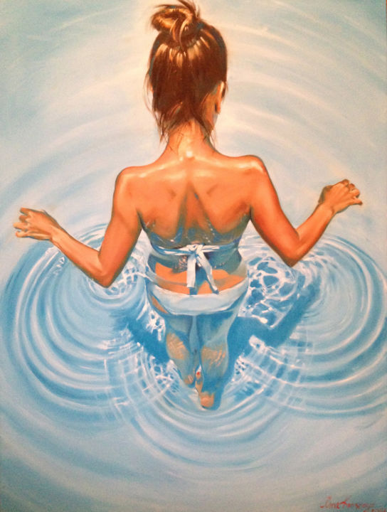 Painting titled "Ripples" by Anna Krasnaya, Original Artwork, Oil