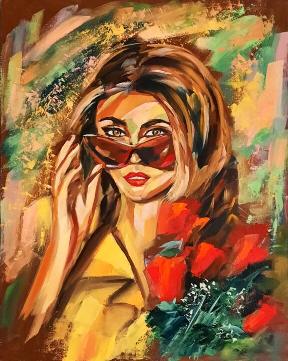 Картина под названием "Spanish woman paint…" - Anna Krivtsova, Подлинное произведение искусства, Масло