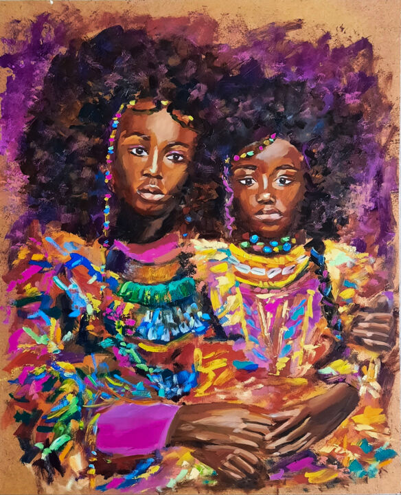 Картина под названием "African American Si…" - Anna Krivtsova, Подлинное произведение искусства, Масло