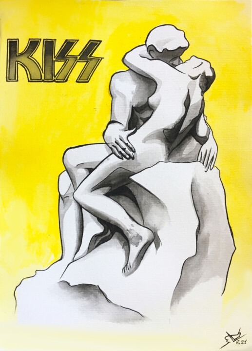 Dessin intitulée "Kiss" par Anna Kuznyetsova, Œuvre d'art originale, Encre